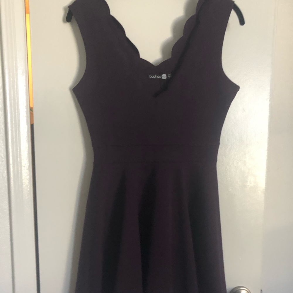 Plum A-line scalloped dress
